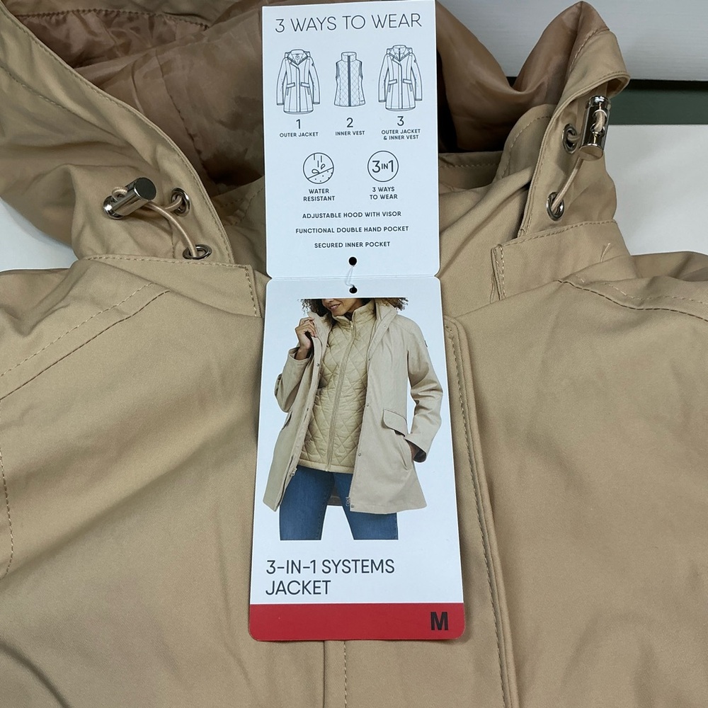 Lands End Womens M Adjustable Hood w/visor 3 in 1 Jacket Systems Tan Beige NWT - Picture 14 of 16